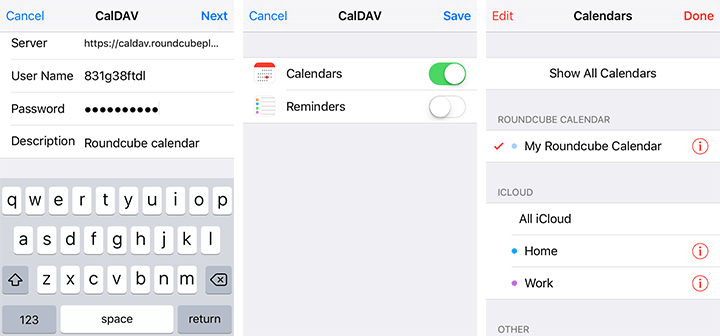 CalDAV Application: iOS Calendar RoundcubePlus Webmail Skins and